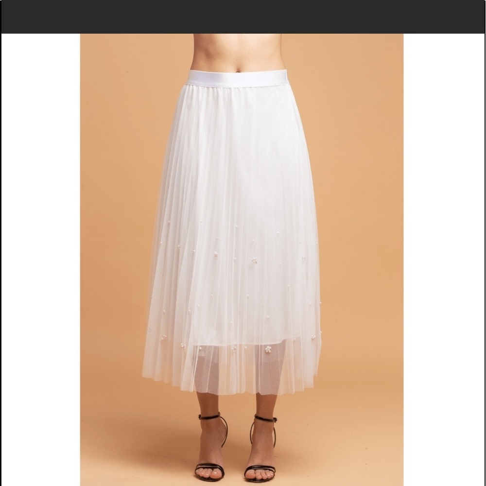Eva Franco Tulle Pleated White Skirt Size Medium
